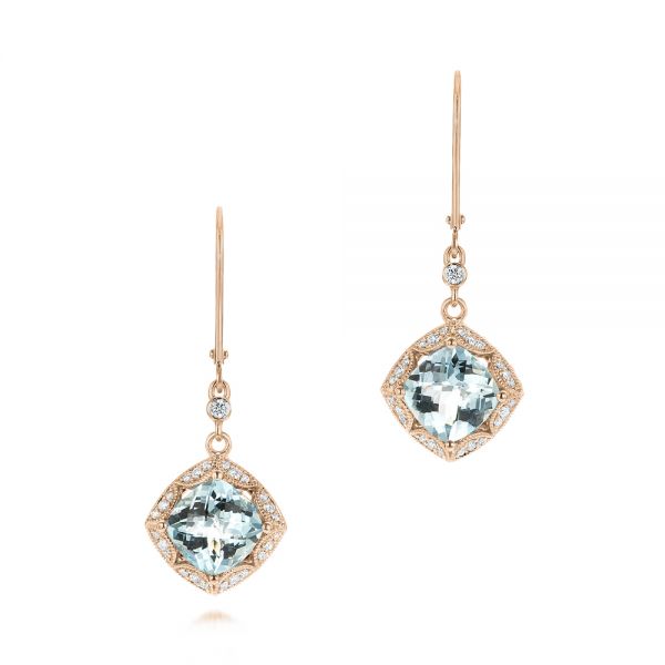 18k Rose Gold 18k Rose Gold Vintage-inspired Aquamarine And Diamond Earrings - Three-Quarter View -  103609