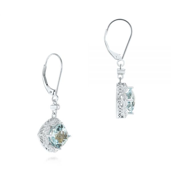 18k White Gold Vintage-inspired Aquamarine And Diamond Earrings - Front View -  103609