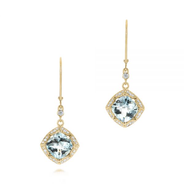 18k Yellow Gold 18k Yellow Gold Vintage-inspired Aquamarine And Diamond Earrings - Three-Quarter View -  103609