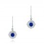 18k White Gold Vintage-inspired Blue Sapphire And Diamond Earrings - Three-Quarter View -  103330 - Thumbnail