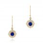 14k Yellow Gold 14k Yellow Gold Vintage-inspired Blue Sapphire And Diamond Earrings - Three-Quarter View -  103330 - Thumbnail