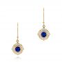 18k Yellow Gold 18k Yellow Gold Vintage-inspired Blue Sapphire And Diamond Earrings - Three-Quarter View -  103330 - Thumbnail