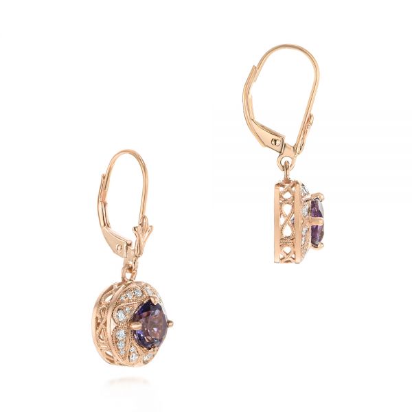 14k Rose Gold Vintage-inspired Diamond And Iolite Drop Earrings - Front View -  103747