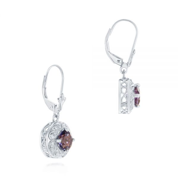 Platinum Platinum Vintage-inspired Diamond And Iolite Drop Earrings - Front View - 103747