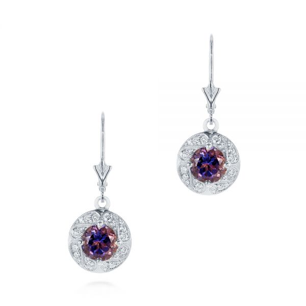 14k White Gold 14k White Gold Vintage-inspired Diamond And Iolite Drop Earrings - Three-Quarter View -  103747