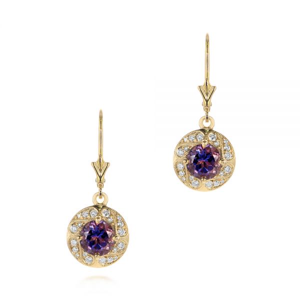 14k Yellow Gold 14k Yellow Gold Vintage-inspired Diamond And Iolite Drop Earrings - Three-Quarter View -  103747