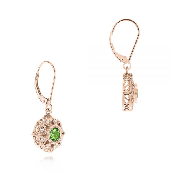 18k Rose Gold 18k Rose Gold Vintage-inspired Tsavorite And Diamond Earrings - Front View -  103331