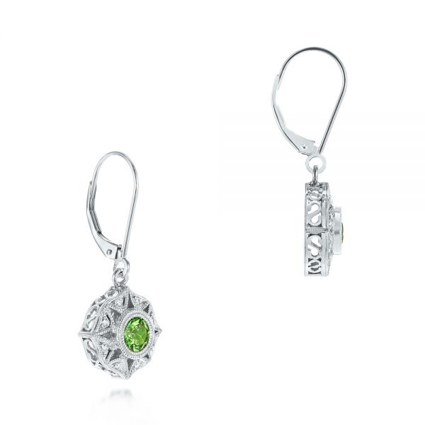 18k White Gold Vintage-inspired Tsavorite And Diamond Earrings - Front View -  103331