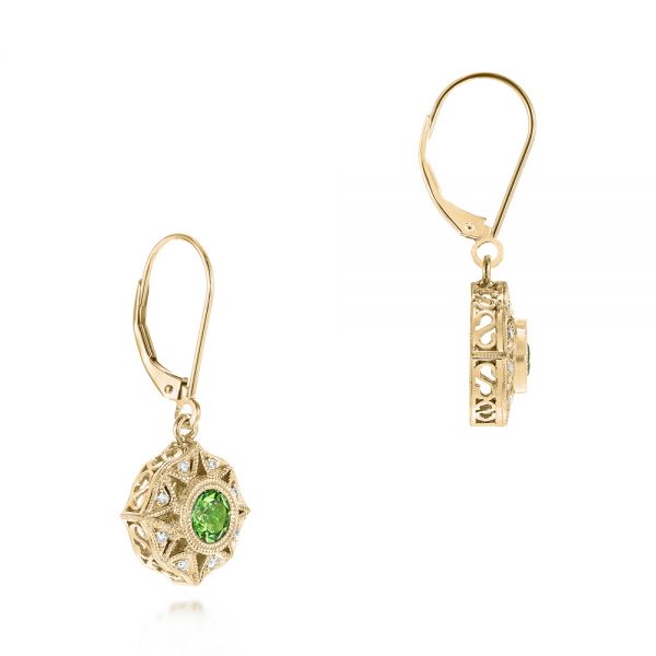 14k Yellow Gold 14k Yellow Gold Vintage-inspired Tsavorite And Diamond Earrings - Front View -  103331