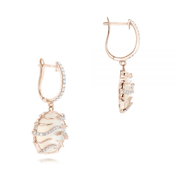 14k Rose Gold 14k Rose Gold White Mother Of Pearl And Diamonds Mini Luna Earrings - Front View -  102494