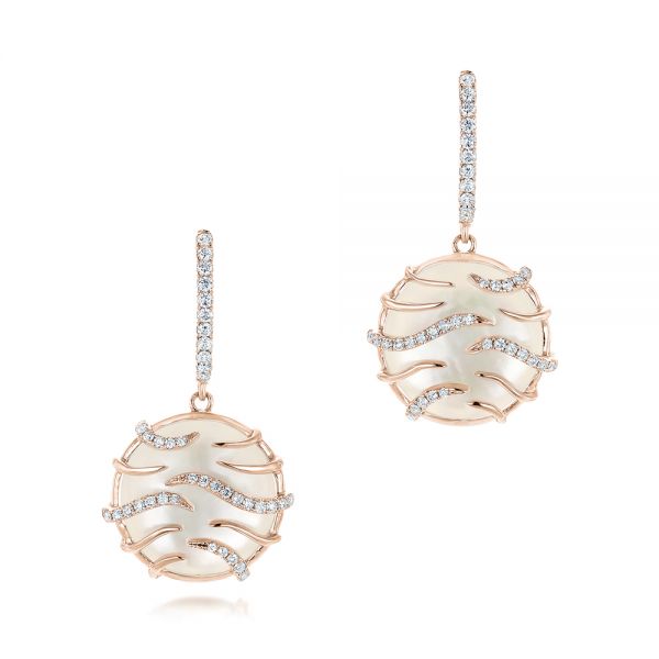 14k Rose Gold 14k Rose Gold White Mother Of Pearl And Diamonds Mini Luna Earrings - Three-Quarter View -  102494