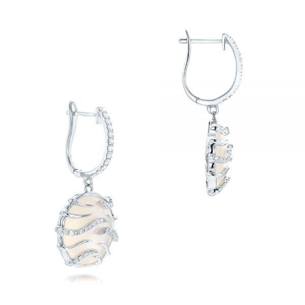  Platinum Platinum White Mother Of Pearl And Diamonds Mini Luna Earrings - Front View -  102494