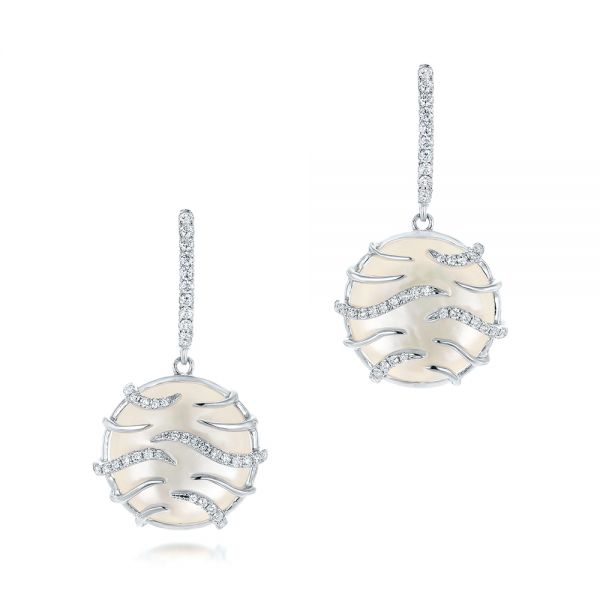 18k White Gold 18k White Gold White Mother Of Pearl And Diamonds Mini Luna Earrings - Three-Quarter View -  102494