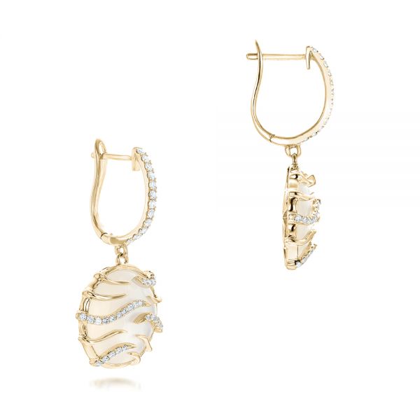 18k Yellow Gold 18k Yellow Gold White Mother Of Pearl And Diamonds Mini Luna Earrings - Front View -  102494