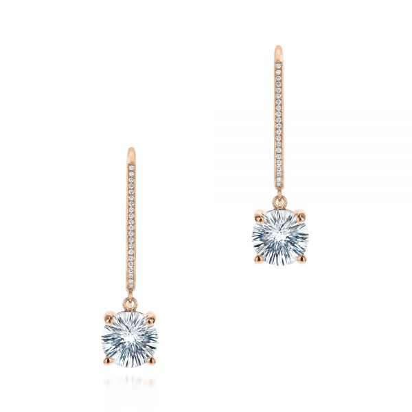 14k Rose Gold 14k Rose Gold White Topaz And Diamond Earrings - Three-Quarter View -  105846