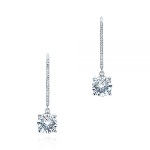  Platinum Platinum White Topaz And Diamond Earrings - Three-Quarter View -  105846