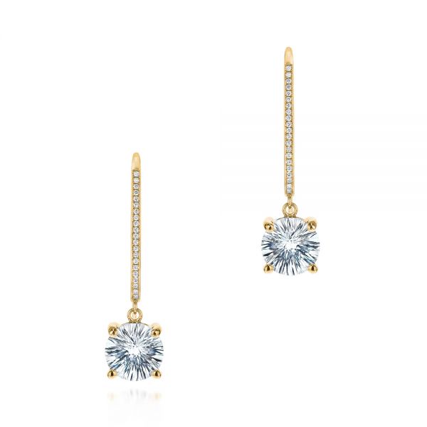 18k Yellow Gold 18k Yellow Gold White Topaz And Diamond Earrings - Three-Quarter View -  105846