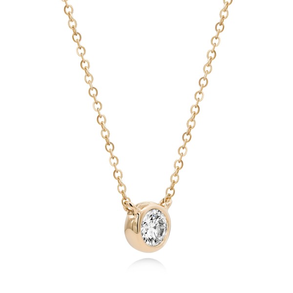 18k Rose Gold 18k Rose Gold Bezel Set Round Diamond Necklace - Flat View -  108211 - Thumbnail