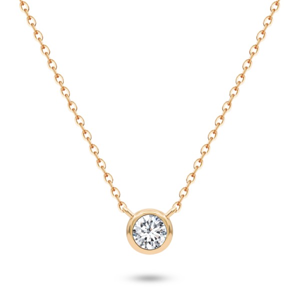18k Rose Gold 18k Rose Gold Bezel Set Round Diamond Necklace - Three-Quarter View -  108211 - Thumbnail