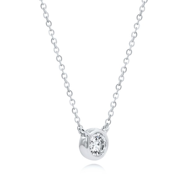 18k White Gold 18k White Gold Bezel Set Round Diamond Necklace - Flat View -  108211 - Thumbnail