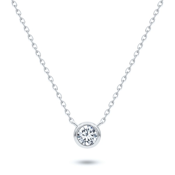 18k White Gold 18k White Gold Bezel Set Round Diamond Necklace - Three-Quarter View -  108211 - Thumbnail