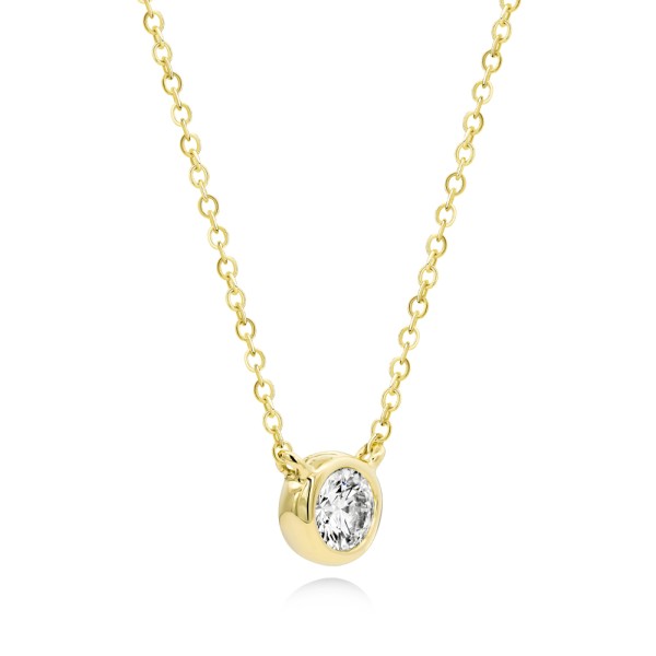 14k Yellow Gold Bezel Set Round Diamond Necklace - Flat View -  108211 - Thumbnail