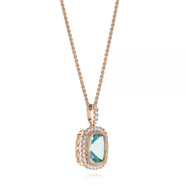 14k Rose Gold 14k Rose Gold Aquamarine And Diamond Halo Pendant - Front View -  103734