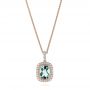 14k Rose Gold 14k Rose Gold Aquamarine And Diamond Halo Pendant - Three-Quarter View -  103734 - Thumbnail