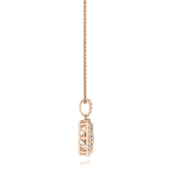 18k Rose Gold 18k Rose Gold Aquamarine And Diamond Halo Pendant - Side View - 103734