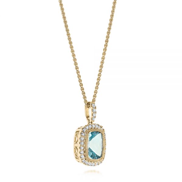 18k Yellow Gold 18k Yellow Gold Aquamarine And Diamond Halo Pendant - Front View - 103734