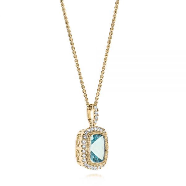 18k Yellow Gold 18k Yellow Gold Aquamarine And Diamond Halo Pendant - Front View -  103734