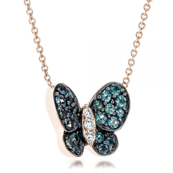 14k Rose Gold 14k Rose Gold Alexandrite And Diamond Butterfly Pendant - Flat View -  100720