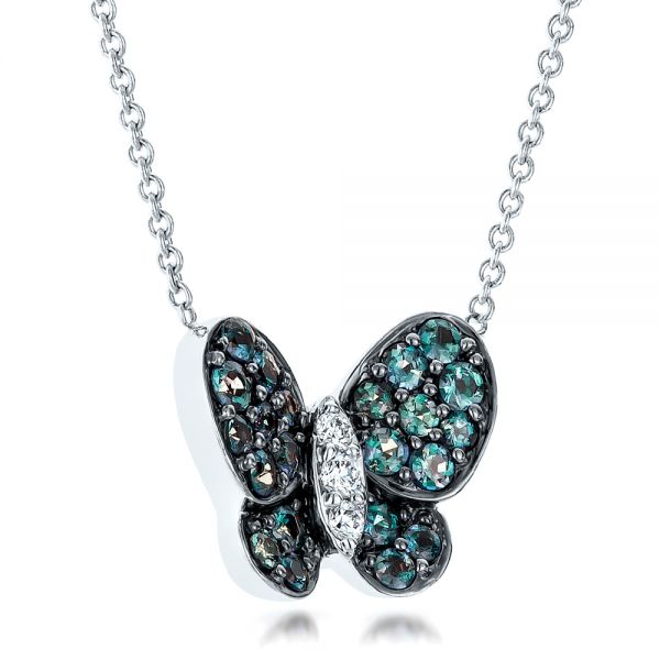 18k White Gold Alexandrite And Diamond Butterfly Pendant - Flat View - 100720