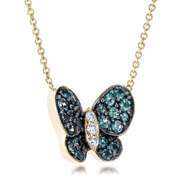 18k Yellow Gold 18k Yellow Gold Alexandrite And Diamond Butterfly Pendant - Flat View -  100720