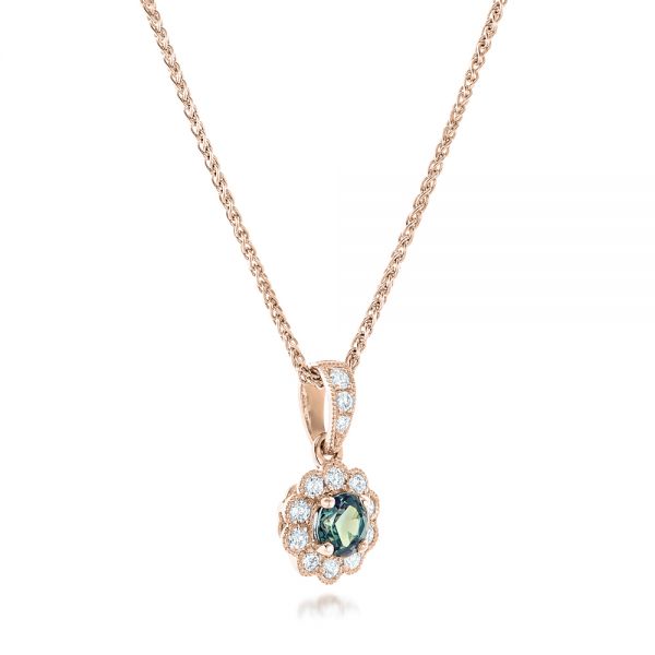 18k Rose Gold 18k Rose Gold Alexandrite And Diamond Halo Pendant - Flat View -  102514