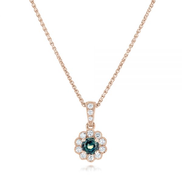 14k Rose Gold 14k Rose Gold Alexandrite And Diamond Halo Pendant - Three-Quarter View -  102514