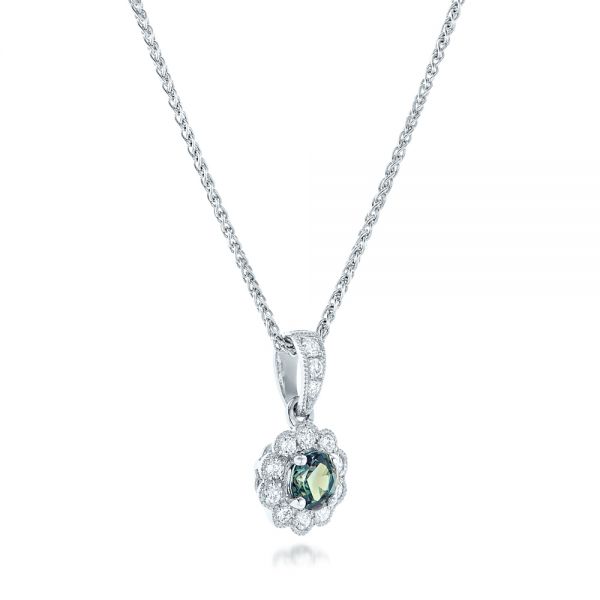 14k White Gold Alexandrite And Diamond Halo Pendant - Flat View - 102514