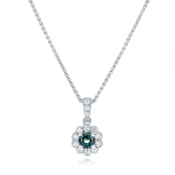 18k White Gold 18k White Gold Alexandrite And Diamond Halo Pendant - Three-Quarter View -  102514