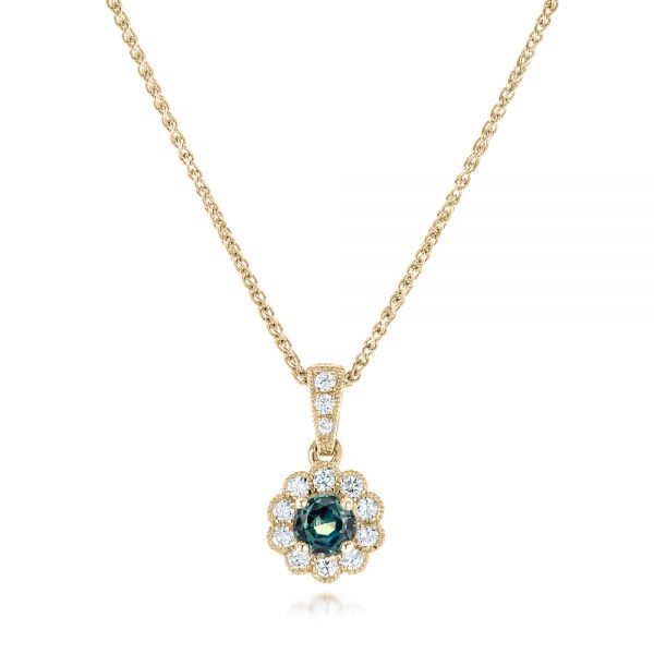 18k Yellow Gold 18k Yellow Gold Alexandrite And Diamond Halo Pendant - Three-Quarter View -  102514