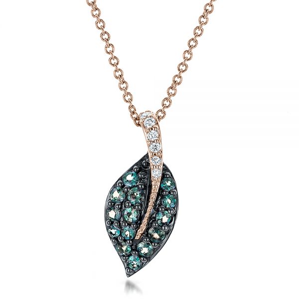 18k Rose Gold 18k Rose Gold Alexandrite And Diamond Leaf Pendant - Three-Quarter View -  100721