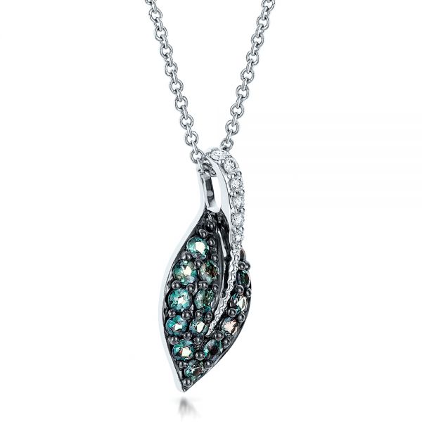  Platinum Platinum Alexandrite And Diamond Leaf Pendant - Flat View -  100721