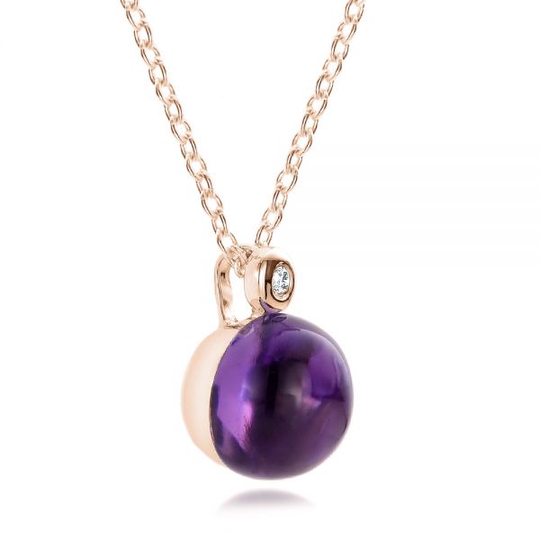 14k Rose Gold 14k Rose Gold Amethyst Cabochon And Diamond Pendant - Flat View -  100444