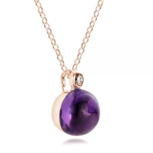 14k Rose Gold 14k Rose Gold Amethyst Cabochon And Diamond Pendant - Flat View - 100444