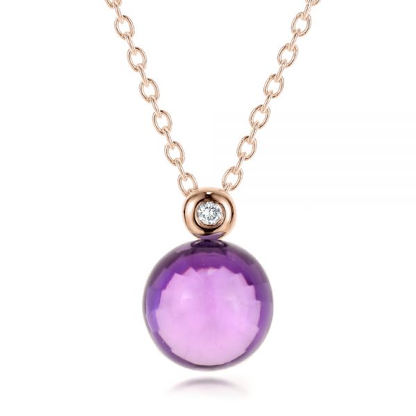 14k Rose Gold 14k Rose Gold Amethyst Cabochon And Diamond Pendant - Three-Quarter View -  100444