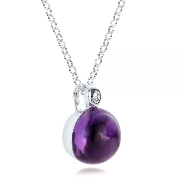 18k White Gold 18k White Gold Amethyst Cabochon And Diamond Pendant - Flat View -  100444