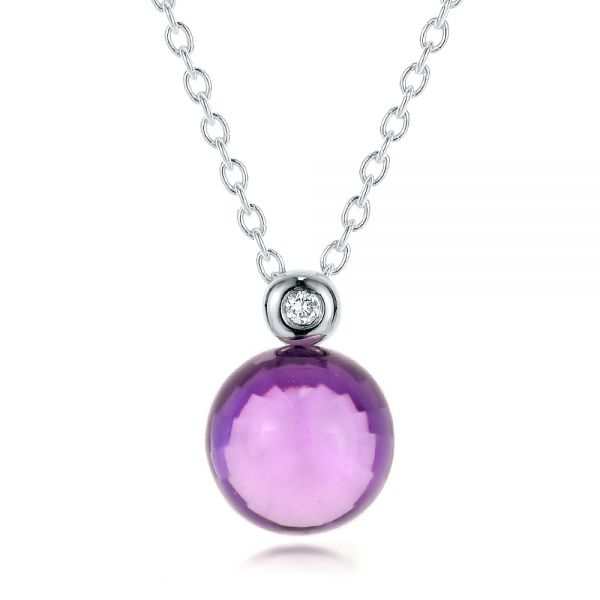 18k White Gold 18k White Gold Amethyst Cabochon And Diamond Pendant - Three-Quarter View -  100444