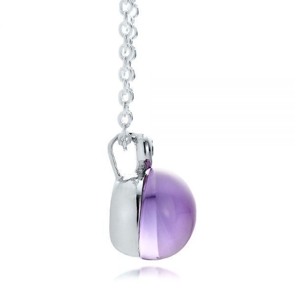 14k White Gold Amethyst Cabochon And Diamond Pendant - Side View -  100444