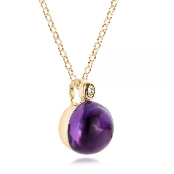 14k Yellow Gold 14k Yellow Gold Amethyst Cabochon And Diamond Pendant - Flat View -  100444