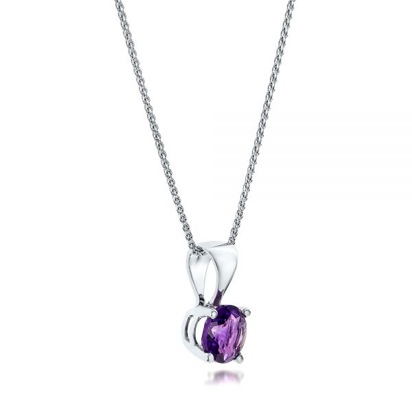 14k White Gold Amethyst Pendant - Flat View -  100960