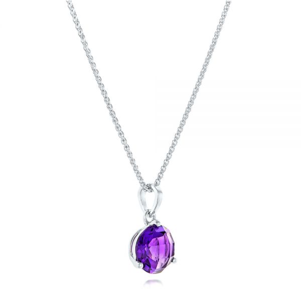 14k White Gold Amethyst Pendant - Flat View - 102652